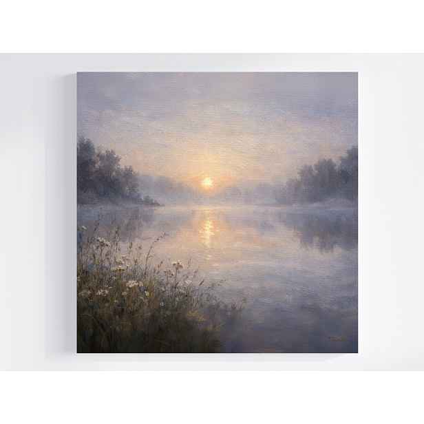 Obraz Na Plátně Canvas Jezero Les Břeh Slunce Ráno Úsvit Mlhy 50x50