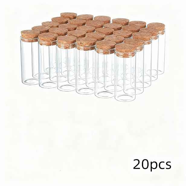 TEMU 20ks 30ml Skleněné Zkumavky s Korečkovými Zátkami - Uzavíratelné Malé Nádoby na Vzorky/Dekor/Skladování
