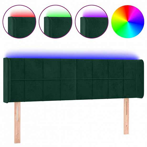 vidaXL Čelo postele s LED tmavě zelené 147 x 16 x 78/88 cm samet