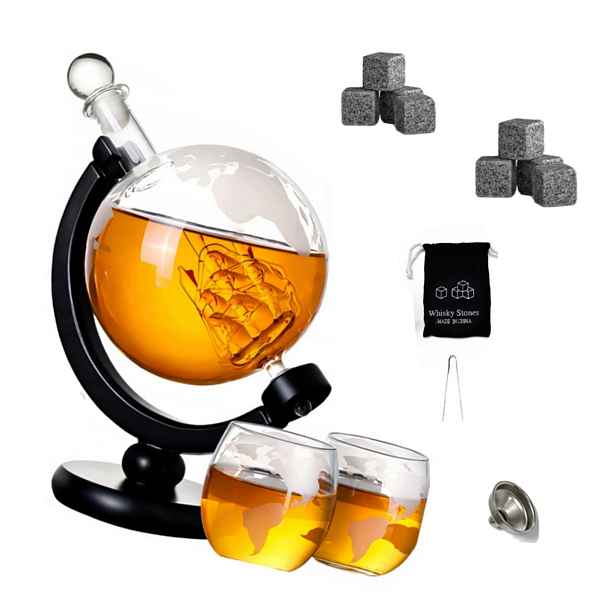Sada Na Whisky Karafa Globus 850ML Loď 2 Sklenice Kostky Granit