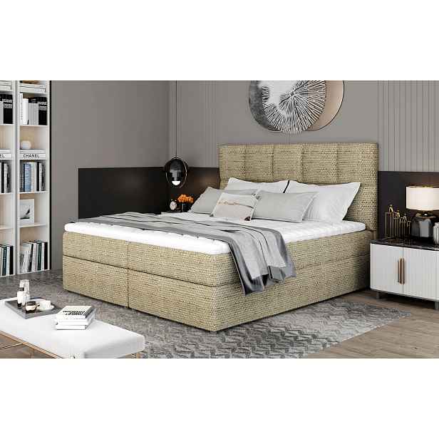 Manželská boxspringová postel 180x200 FLARO - tmavě béžová