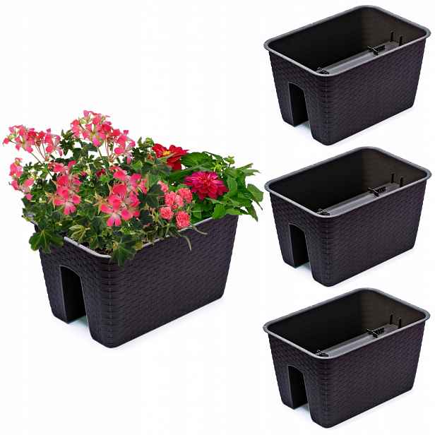 3x Krabička Květináč 27,2 x 39,6 cm Ratan Umbra Bronz 13L zábradlí