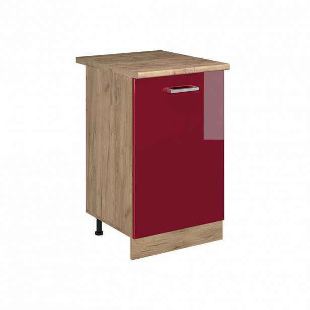 Vicco SPODNÍ SKŘÍŇKA KUCHYŇSKÉ LINKY R-Line, Červená vysoký lesk/Zlatý mocný dub, 50 cm pracovná doska Dub Goldkraft
