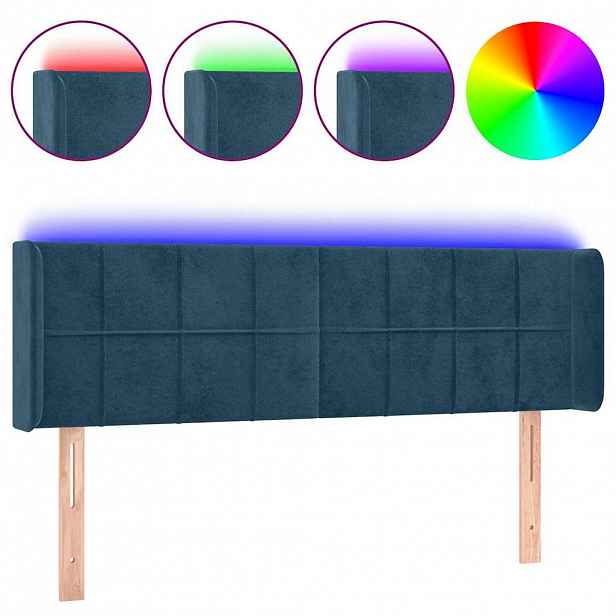 vidaXL Čelo postele s LED tmavě modré 147 x 16 x 78/88 cm samet