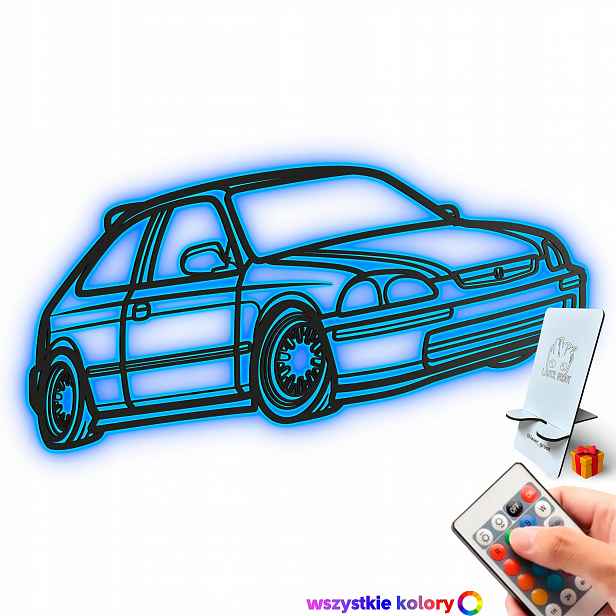 Dřevěný 3D obraz Honda Civic Line Nástěnný Dárek Noční Lampa Led XL