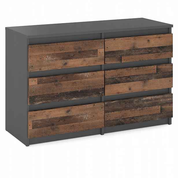 Komoda Se 6 Zásuvkami 100 CM Šedá Vintage Old Style, Moderní Rtv Skříňka