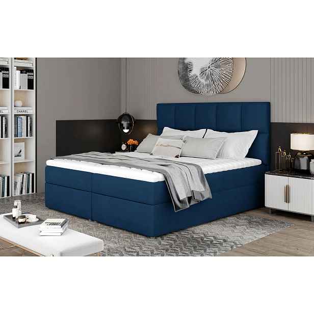 Manželská boxspringová postel 180x200 FLARO - tmavě modrá