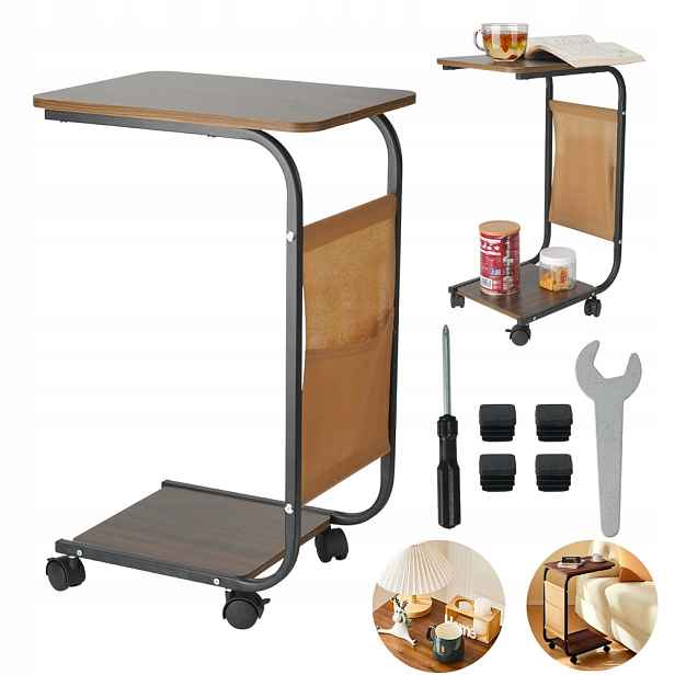 Minimalistický Boční Stolek S Kapsou, Černý Ořech, Výška 63 CM