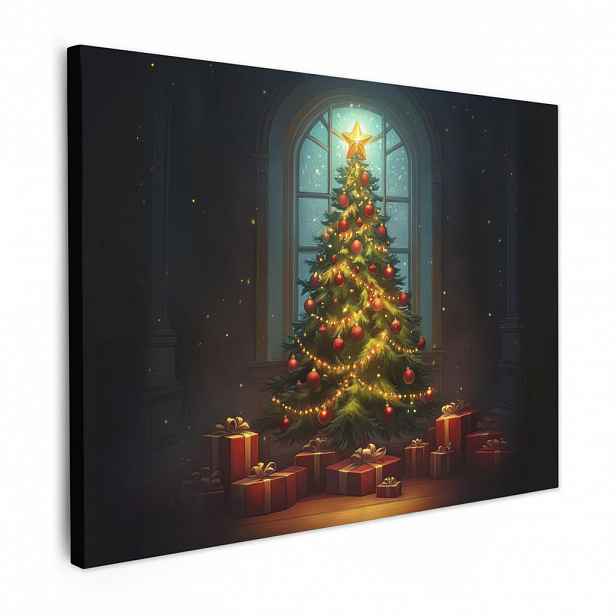 MuchoWow OBRAZ NA PLÁTNĚ Vánoční stromek - Dárek - Zima 40x30 cm