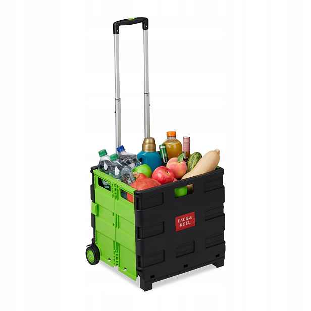 Skládací Nákupní Vozík 43 L – 35 Kg Zelený Teleskopická Rukojeť, 2 Kolečka