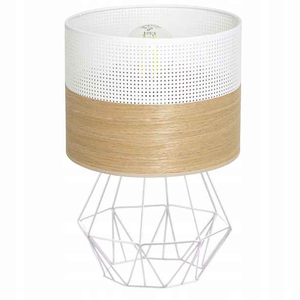 Noční Lampa Stolní Ažurové Stínidlo Díry Diamant E27 Dřevo Polská Lampa