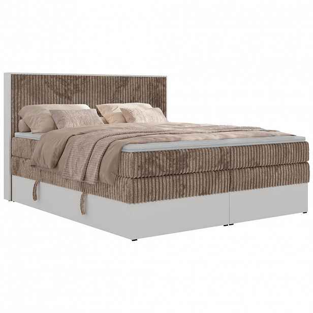 MKS POSTEL BOXSPRING TRAVIT KING 160/200 - Hnědá Manšestr - Topper T25 - H4
