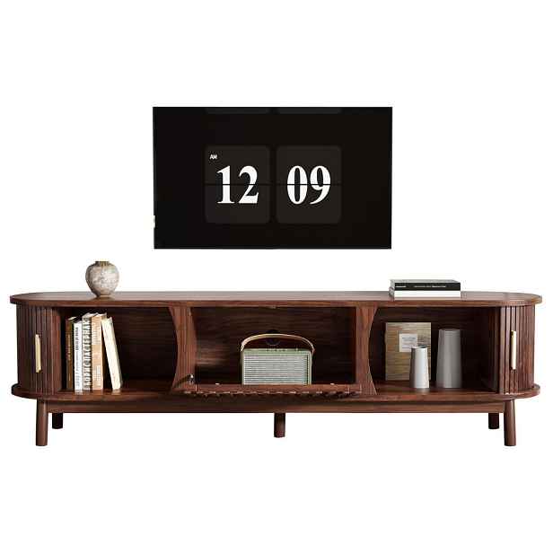 Modenvie NÍZKÁ komoda z MDF, 165/39,5/46 cm, hnědý, s posuvnými a sklopnými dvířky