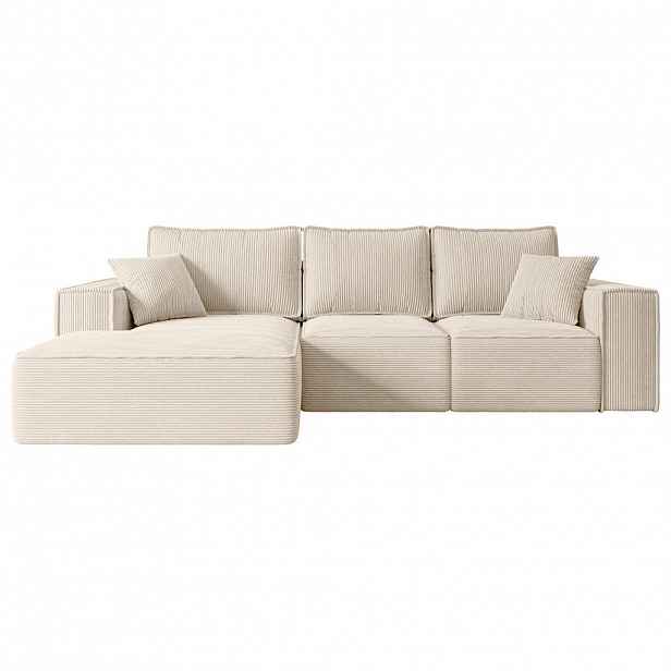 ALTDECOR ROHOVÁ SEDACÍ SOUPRAVA s funkcí lůžka a úložným prostorem SERRA-L-S – 266x161x87 cm, béžová látka manšestr