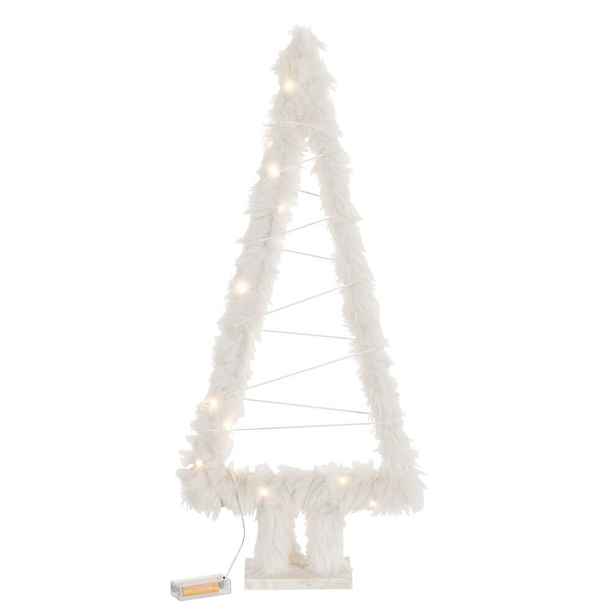 Bílý chlupatý svítící stromek na noze Tree Fur White - 30*10*70 cm J-Line by Jolipa