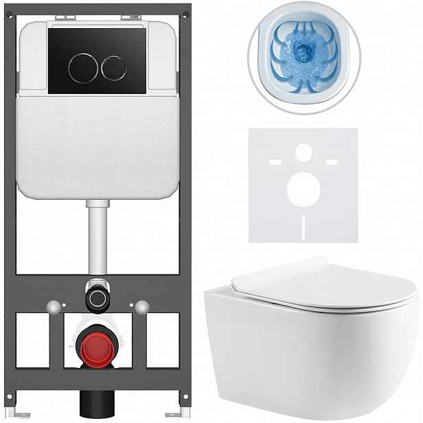 Kompletní WC set Basic/Felci - bílá lesklá - WC tlačítko Dualo/Černá - závěsné - předstěnová instalace - 53x37 cm
