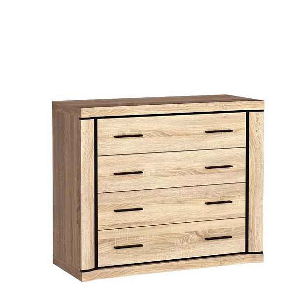 MASSENO KOMODA MALAGA, 107/91/45 cm se 4 zásuvkami a dvířky, dub Sonoma