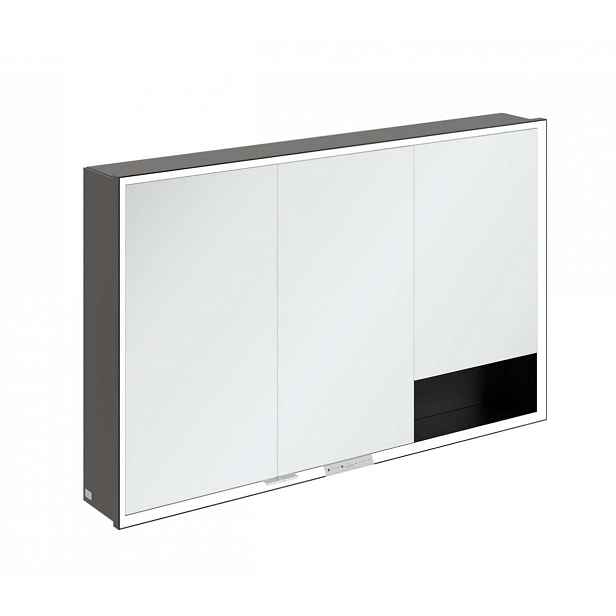 Villeroy & Boch My View+ - Zrcadlová skříňka s LED osvětlením 120x75x17 cm, 3 dvířka, matná černá B4811200