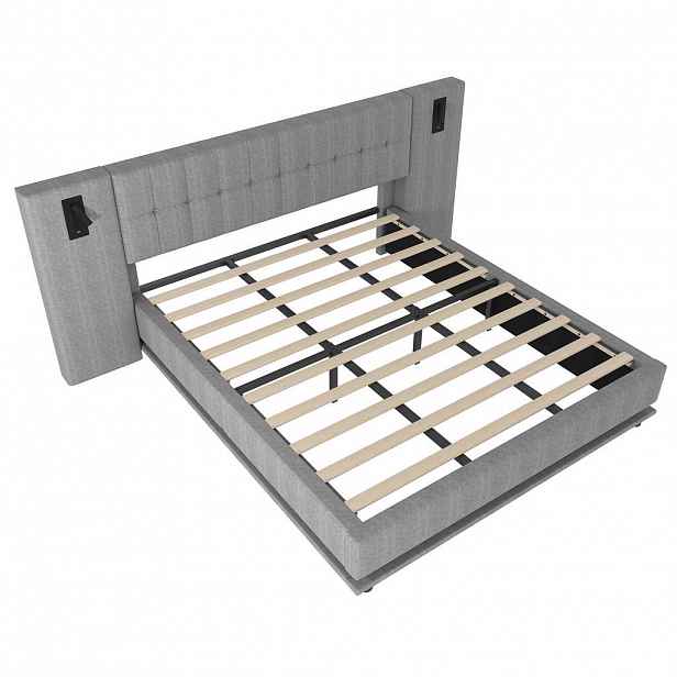 WISHDOR ČALOUNĚNÁ POSTEL 180/200 cm šedá len s LED osvětlením, bodovým světlem a USB portem