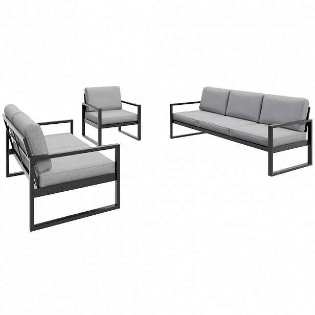Beautysofa ZAHRADNÍ sada Stella se sedačkami a křeslem, s kovovým rámem, světle šedý