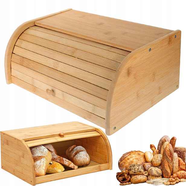 Jednodílný chlebník Velký Bambusový zásobník na chléb Béžový 40x27x17,5 cm