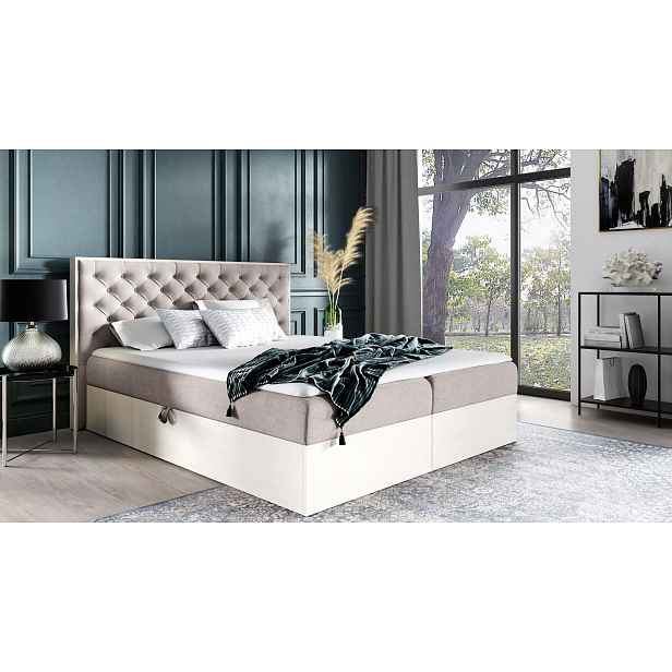Manželská postel 140x220 CHANTELLE 3 - nordic teak / béžová + topper ZDARMA