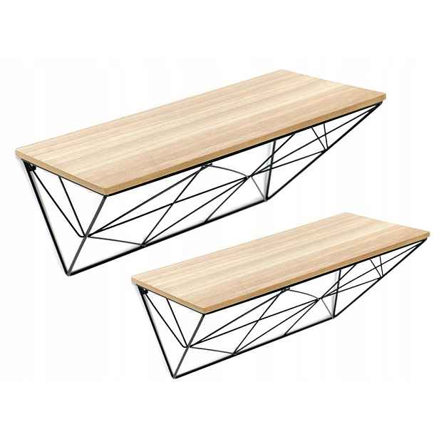 Polička Hnědá Černá Kovová 2ks 50cm 40cm Mdf