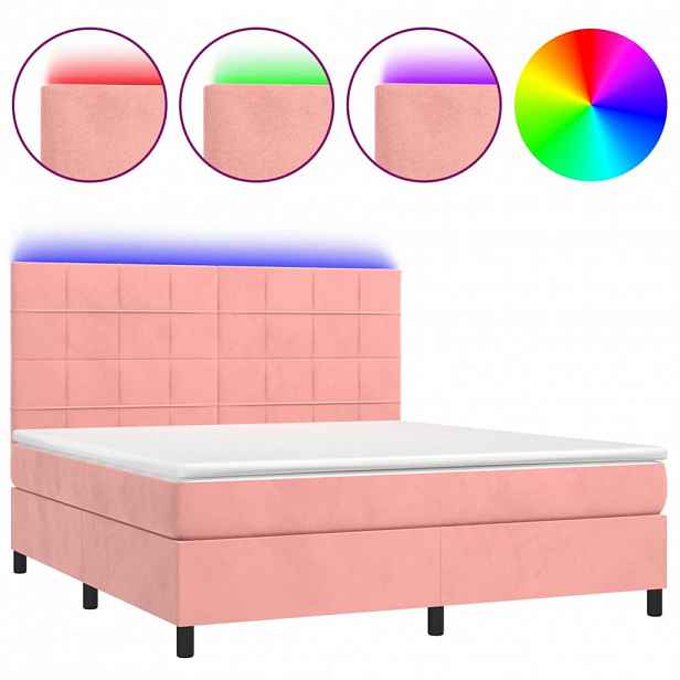 vidaXL Box spring postel s matrací a LED růžová 160x200 cm samet