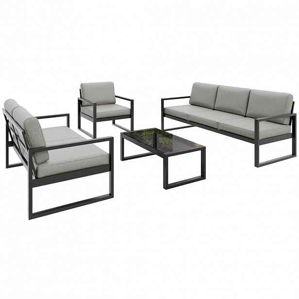 Beautysofa ZAHRADNÍ sada Stella se sedačkami, křeslem a konferenčním stolkem, s kovovým rámem, béžový