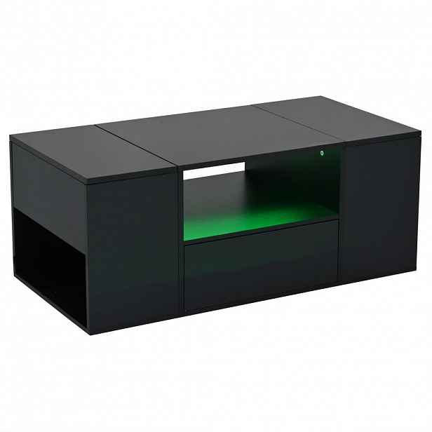Modfu KONFERENČNÍ stolek z dřevotřísky 100x50x40 cm černý s LED osvětlením, zásuvkou a 6 úložnými prostory