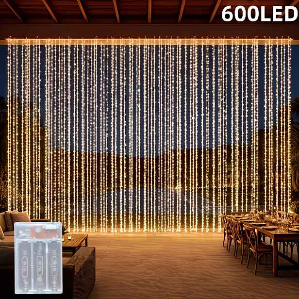 TEMU 1 balení LED pohádkových závěsných světelných řetězů, 600 LED, 8 režimů, venkovní světlo na terasu pro zahradu, svatbu, halloweenskou a vánoční