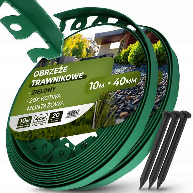Trávníkový Lem 20 m 40 mm 40 x Kotvy Špendlíky Upevňovací kolíky Zelená Us-t