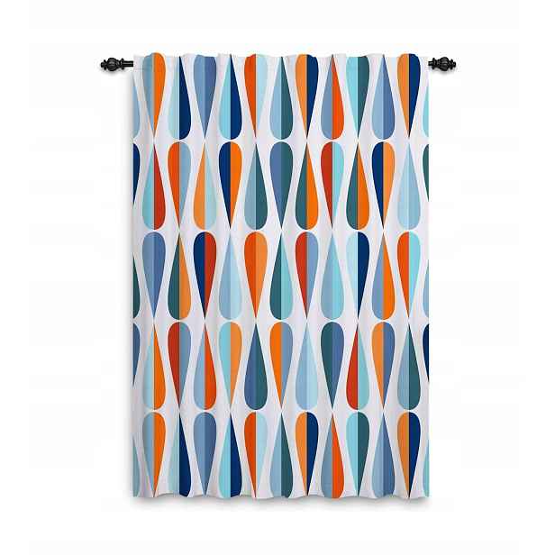 Závěs Geometrický Vzor 132x214 cm retro Mid Century tunel oka žabky