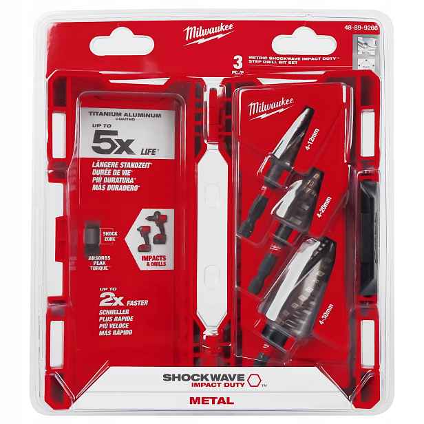 Sada stupňovitých vrtáků Shockwave Milwaukee 4-12 4-20 4-30 mm