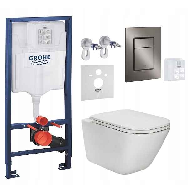 7v1 Wc Set, Stelaz Grohe, Wc Mísa Rim Roca Gap, Tlačítko Grafit, lesk
