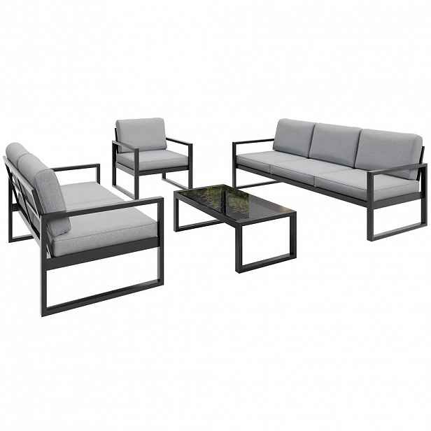 Beautysofa ZAHRADNÍ sada Stella se sedačkami, křeslem a konferenčním stolkem, s kovovým rámem, světle šedý