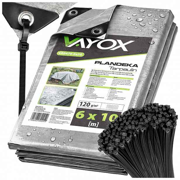Plachta 6x10 Silná Plachta Mrazuvzdorná Ochranná Zesílená Vayox Pásky
