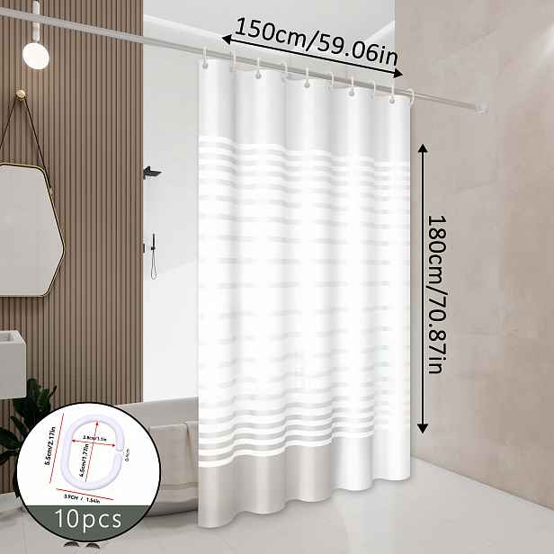 TEMU Minimalistický moderní bílý pruhovaný sprchový závěs, instalace bez vrtání, více velikostí volitelný univerzální dělicí závěs s háčky