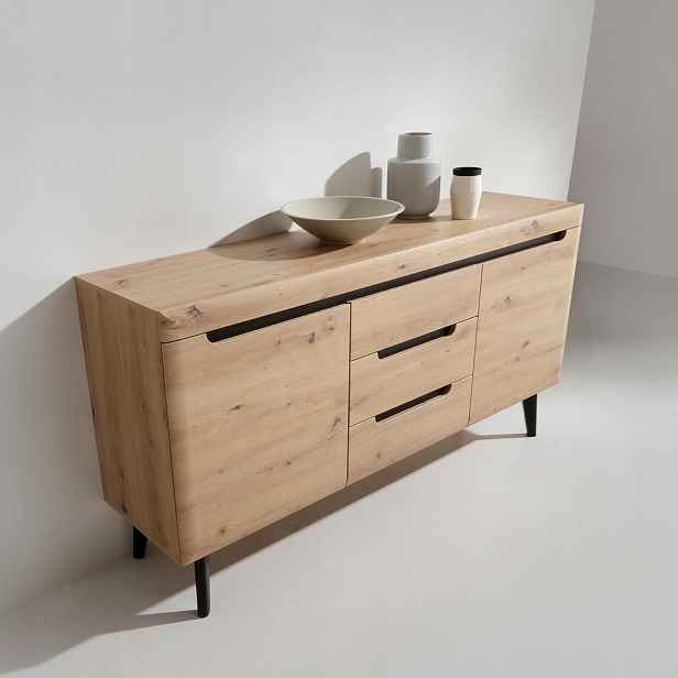 Komodee Moderní komoda Sudburry NKSZ107 Dub Artisan Černé doplňky
