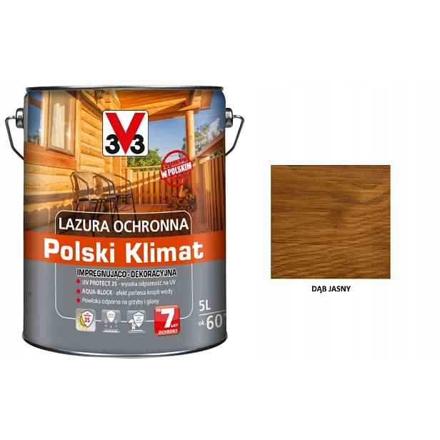 Lazura V33 Polský Klima 7 let 5 L impregnující Dub světlý satén
