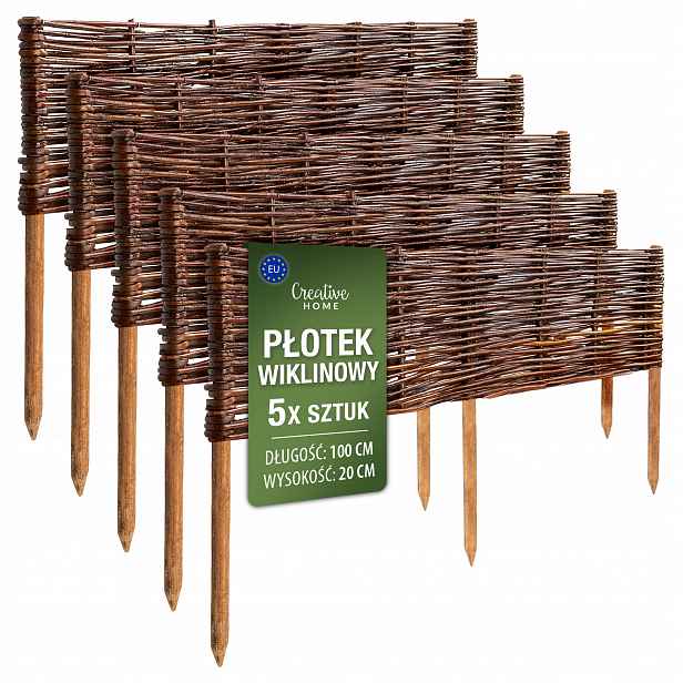 Proutěný plot zahradní palisáda trávníkový lem hnědý 100 x 20 cm 5 ks