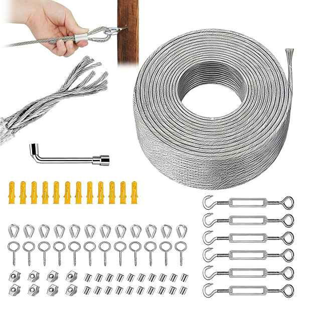 Sada ocelového lanka pro popínavé rostliny 35 m 2 mm 304 Pvc napínáky, šrouby s očkem