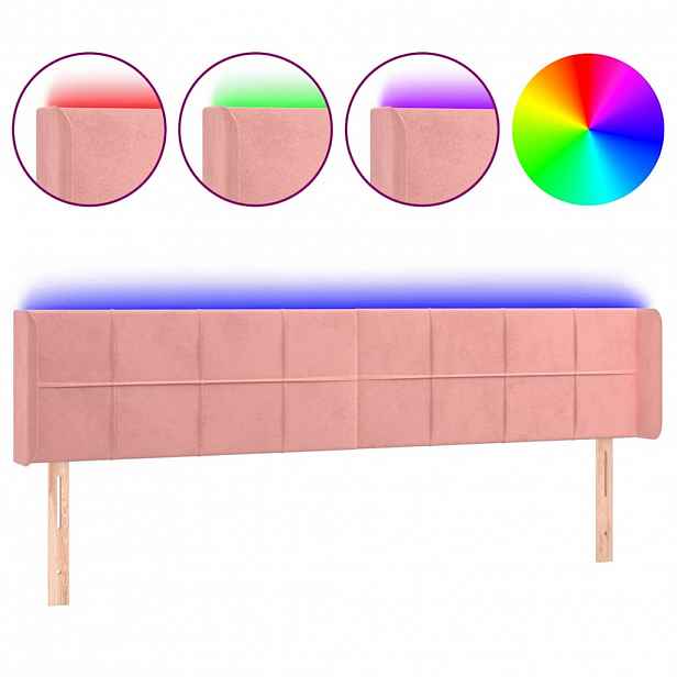 vidaXL Čelo postele s LED růžové 163 x 16 x 78/88 cm samet