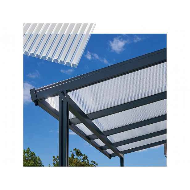 Hliníková pergola Terrassendach Premium 3,09 x 3,06 m - čirý polykarbonát s pruhy / antracit GU4295107X