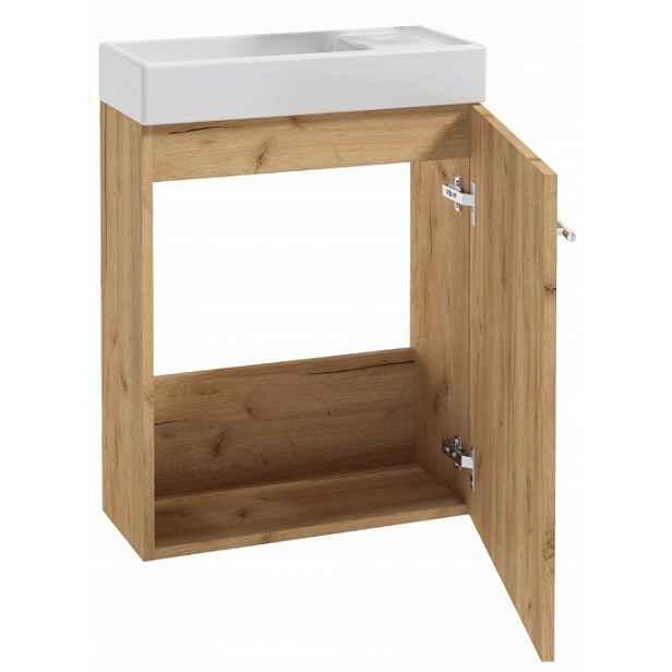Koupelnová skříňka s umyvadlem 50 x 70 cm, závěsná, moderní, dub craft