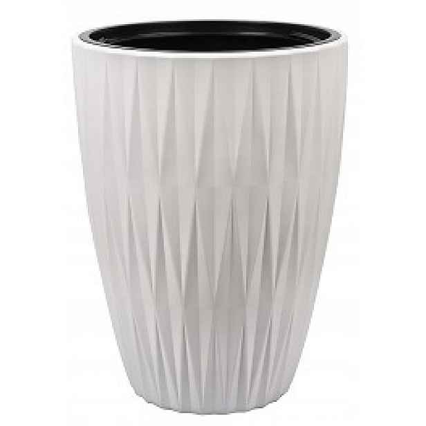 Květináč vysoký 38,5 cm kulatý Caro Slim 40 bílý s vložkou FP-5830_011