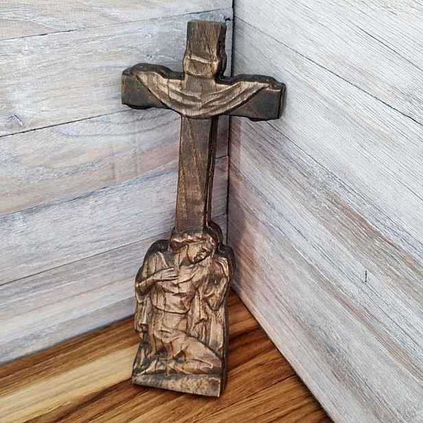 Obraz ve dřevě Plochá socha Svatý kříž 30 cm