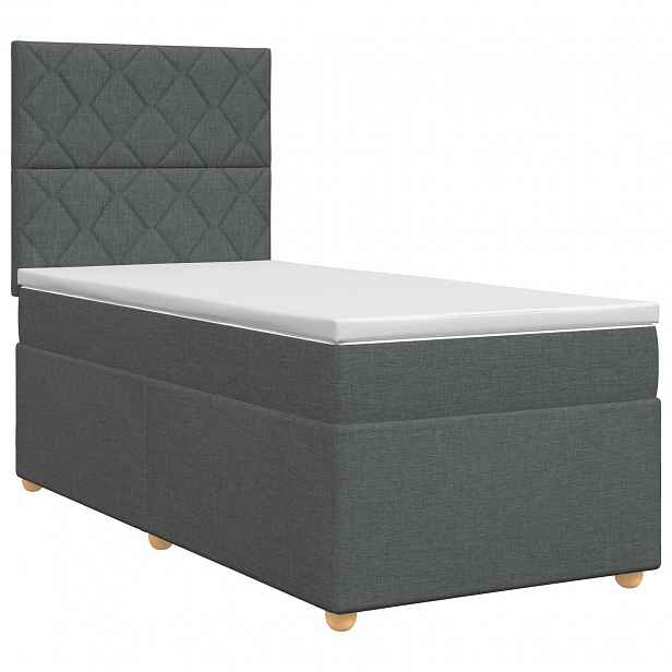 vidaXL Postel boxspring s matrací s čelo Tmavě šedá 90 x 200 cm Textil