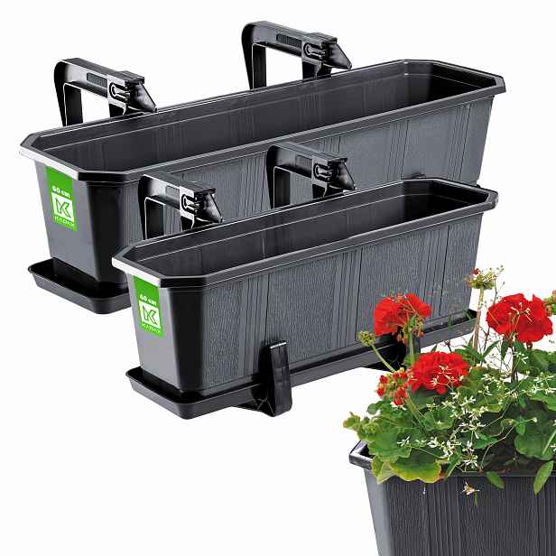 Balkonový Truhlík Květináč 40+60cm Na Květiny Podtáce Držáky 2ks