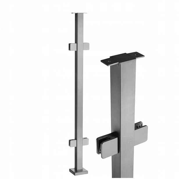 Průchozí sloupek 110 cm, Sklo 2 Úchytky 40x40 Broušený Nerez